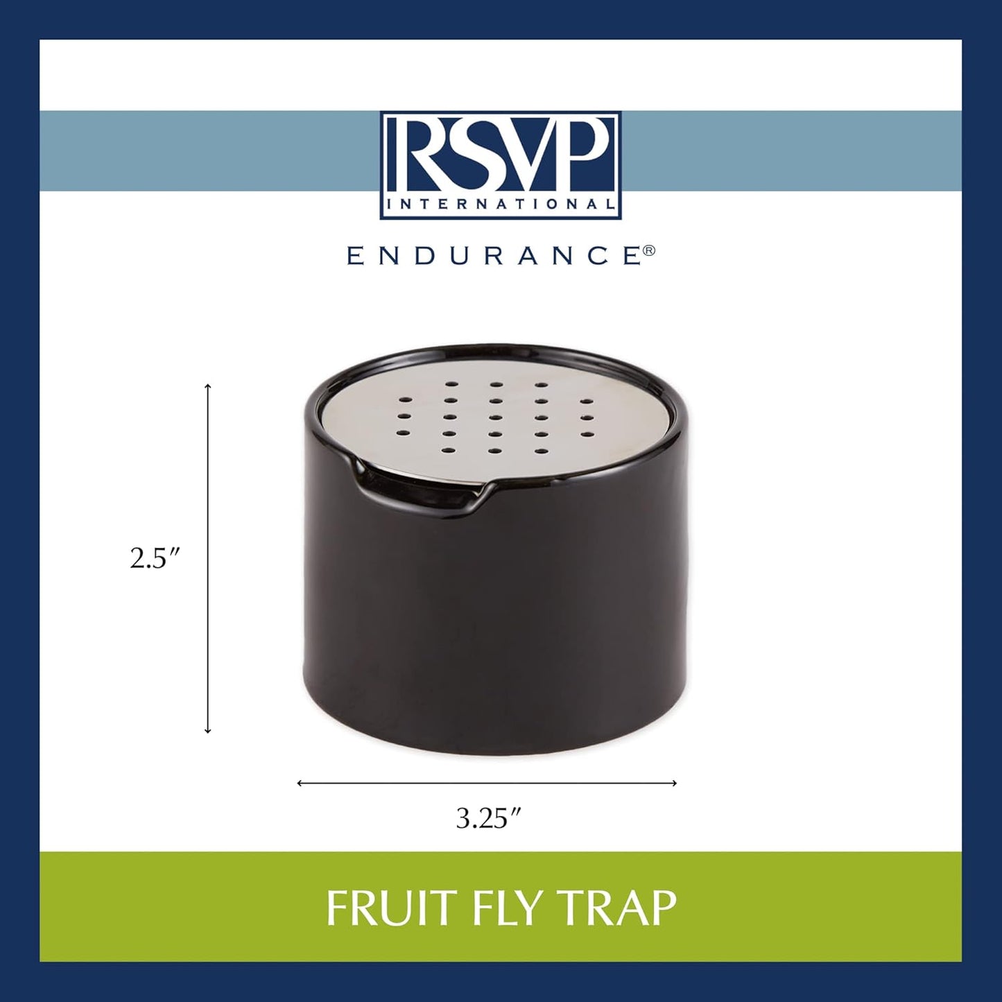 RSVP Reusable Ceramic Fruit Fly Trap for Indoors – Kitchen Fly Catcher Jar with Stainless Steel Vent Lid, Eco-Friendly & Dishwasher Safe Design, Uses Natural Vinegar Bait (Black)