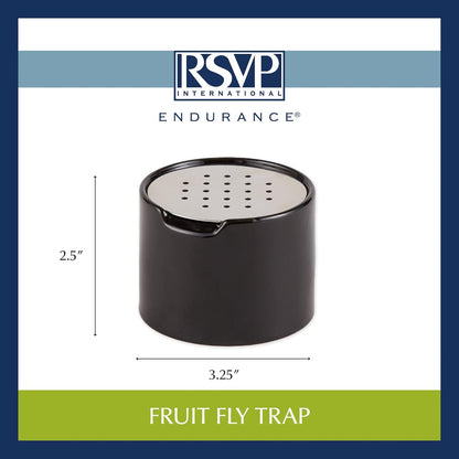 RSVP Reusable Ceramic Fruit Fly Trap for Indoors – Kitchen Fly Catcher Jar with Stainless Steel Vent Lid, Eco-Friendly & Dishwasher Safe Design, Uses Natural Vinegar Bait (Black)