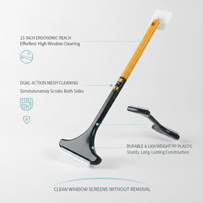 Clean Fixed Window Screens Without Removal: Double-Sided Mesh Brush Tool, Durable PP Plastic