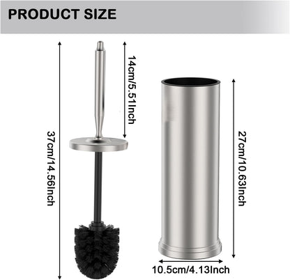 Stainless Steel Toilet Brush and Holder Set : Weighted Stable Base, Removable Inner Tube.Long Handle Toilet Bowl Brush Splash-Proof Design for Deep Cleaning & Space-Saving Storage,Nickel