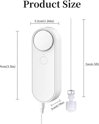 WiFi Water Level Detector Tuya Smart Sensor Alarm Dual Probe Loud Volume APP Alert Monitoring with 6.5 Feet Detection Line for Swimming Pool Fish Tank Aquarium