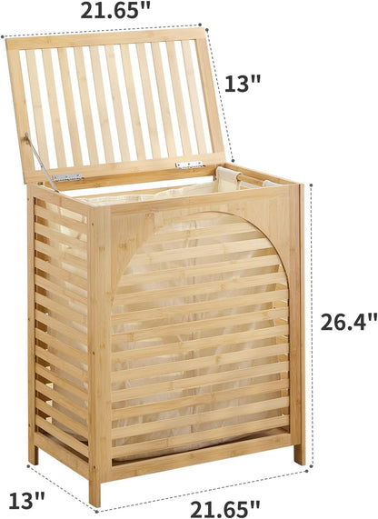 Laundry Hamper with Lid, Bamboo Clothes Laundry Basket with Handles, Removable 2-Section Liner bag, Hampers for Bedroom Aesthetic, Large Storage for Bath Towel, Sheets or Toys, Home (Natural)
