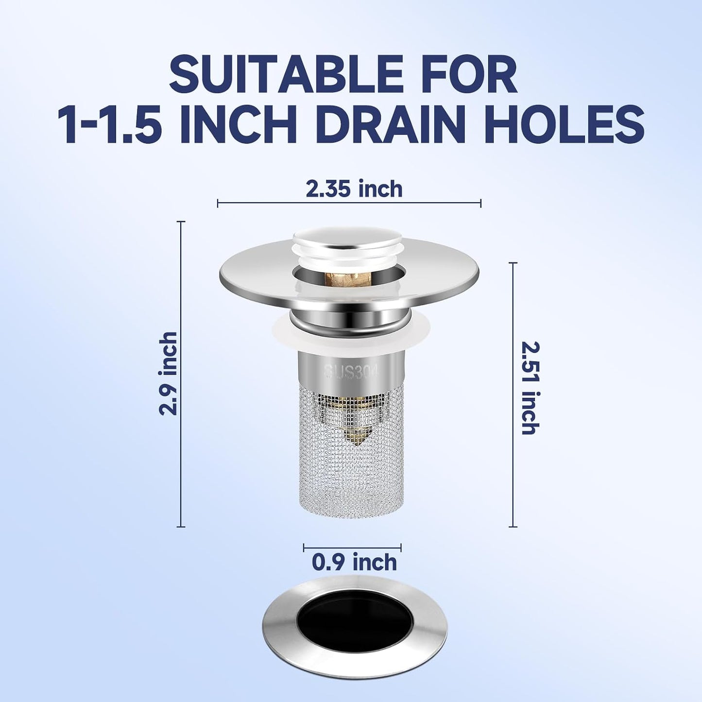 2 Pack Bathroom Sink Drain Strainer, 2 in 1 Pop Up Bathroom Sink Stopper with Hair Catcher Basket for 1~1.5 Inch Drain Holes, Universal Wash Basin Stopper Sink Drain Filter Anti-Clogging
