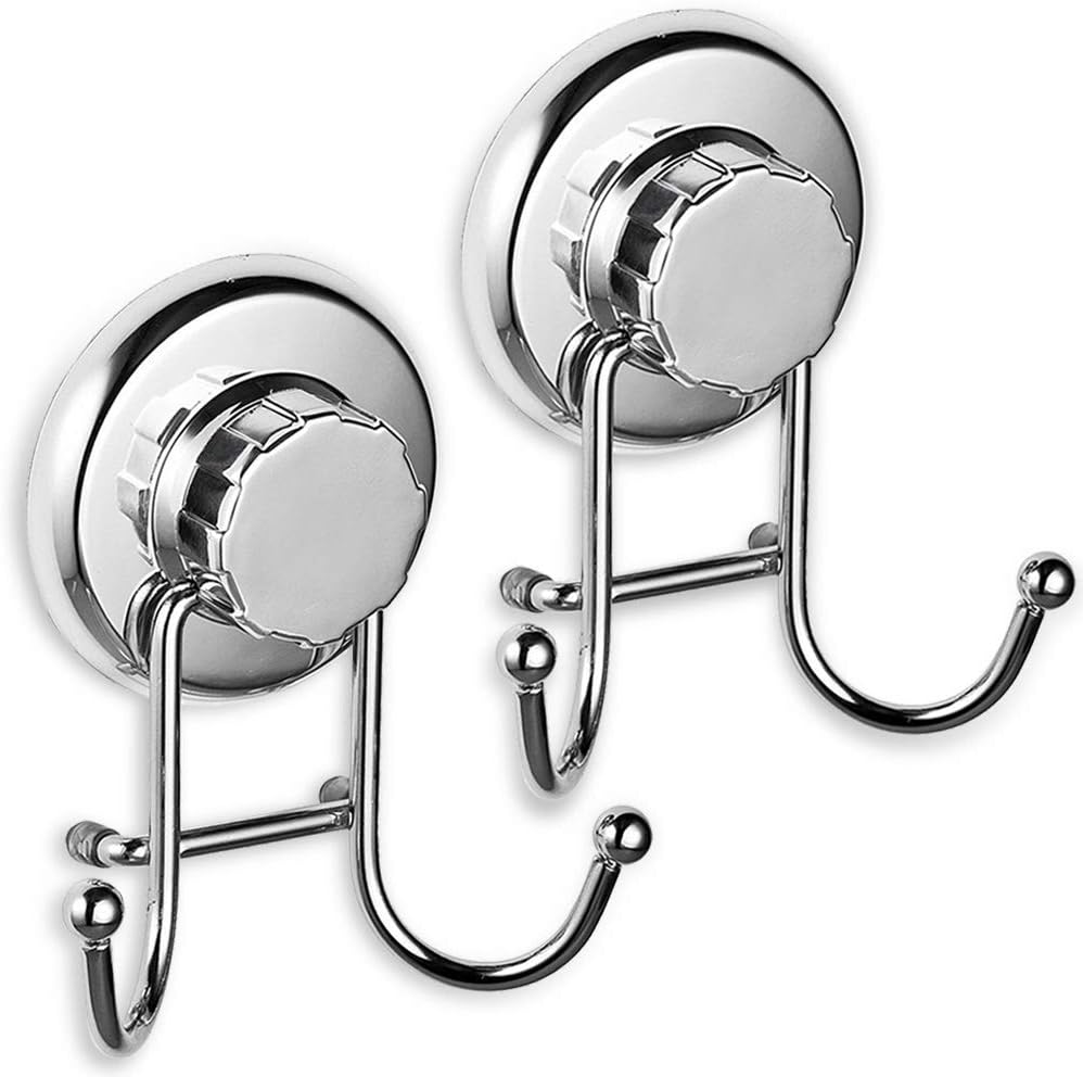 HASKO accessories - Suction Cup Hooks for Shower - Towel Hooks for Bathroom Wall Mounted Shower - Bathroom Hooks for Hanging - Stainless Steel SS304 Towel Holders, Black (2 Pack)