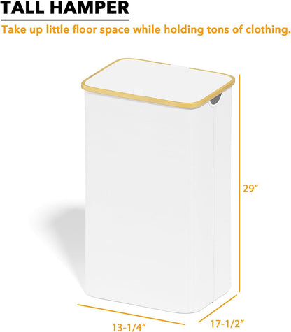 SpaceAid Double Laundry Hamper 2 Section with Lid and Removable Laundry Bags, 160L Clothes Basket with Bamboo Handles, Large Collapsible Hamper for Bedroom, Bathroom, Dorm, Laundry Room - White