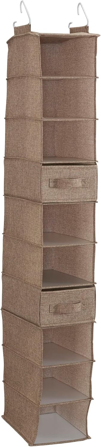 Household Essentials 311322 Hanging Shoe Storage Organizer for Closets |10 Pocket Shelves | Natural Canvas