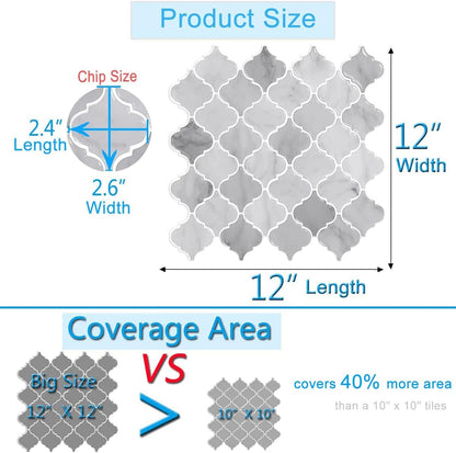 Arabesque Peel and Stick Backsplash for Kitchen, Thicker Design 3D Self Adhesive Wall Tiles, 12"x12" Peel and Stick Wall Tiles, Dark Grey 10-Sheet Stick on Tiles for Kitchen and Bathroom.