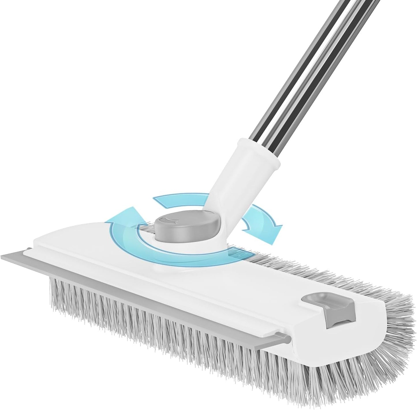 3 in 1 Floor Scrub Brush with Long Handle & Squeegee | Heavy-Duty, Adjustable, 360° Rotating Head for Cleaning Tile Bathroom Deck Kitchen Patio, Blue