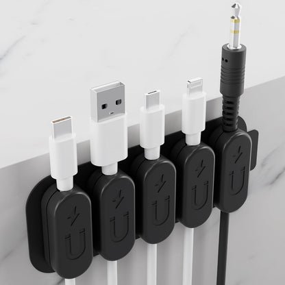 Chargeworx Magnetic Cable Clips - Cord Holder Organizer, No Drill Self-Adhesive Base, Cable Organizer, Repositionable Magnetic Clips, 5-Pack, USB-C Lightning Micro-USB, Desk Nightstand Wall Car, Black