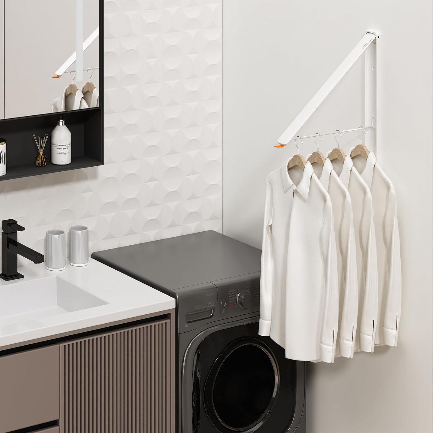 Retractable Clothes Drying Rack for wall clothes hanger rack for Laundry | Folding Hanger Rack Laundry Hanger Dryer Rack, Easy to Install, Closet Storage Organization, Space Saving Aluminium,Walnut