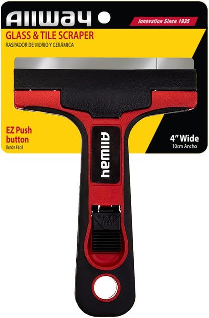 ALLWAY GTS-G Glass & Tile Scraper with Snap-On Blade Guard, 4" | Soft-Grip Handle, Easy Blade Change