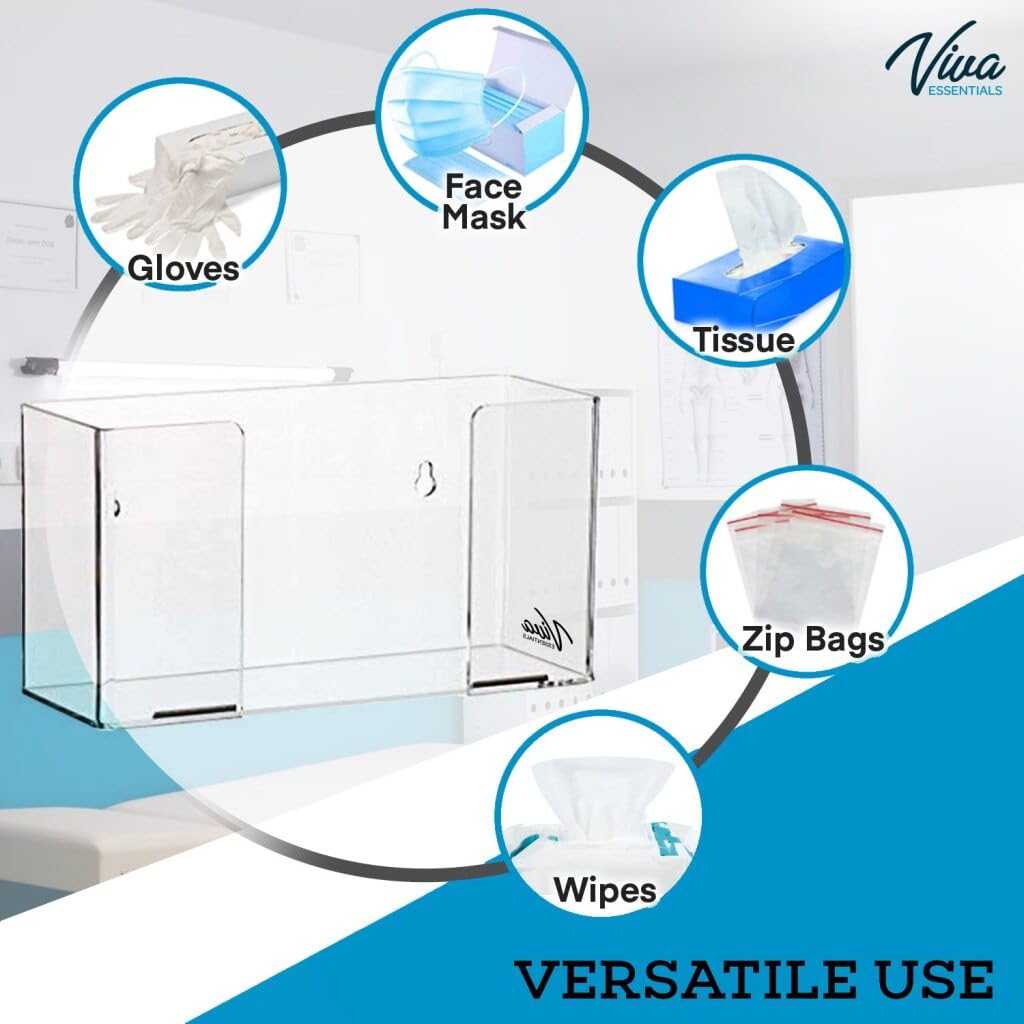 AdirMed VivaEssentials Double Glove Box Holder, Wall Mount or Free Standing Black Acrylic Glove Holder