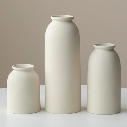 Ceramic Vase Set-3, Small Flower Vases for Decor, Modern Boho Farmhouse Style, Decorative Vases for Pampas Grass & Dried Flowers, Distressed Finish (Beige)