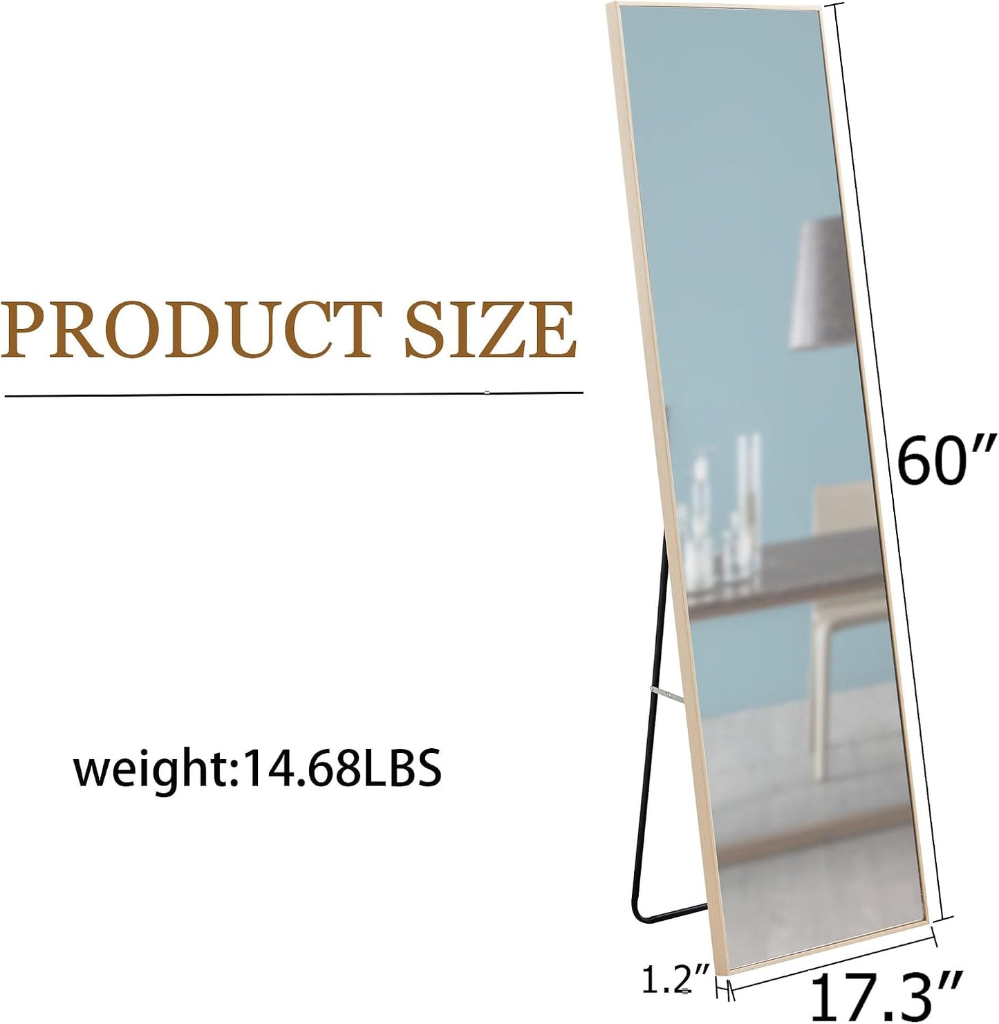 Wooden Full Length Mirror,Floor Mirror with Standing Holder Leaning/Hanging Mirror Wood Frame Large Wall-Mounted Mirror for Bedroom/Living Room,Light Oak (60x17.3)