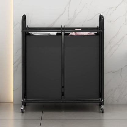 SUOERNUO Laundry Sorter Basket 2 Bag Laundry Hamper Cart with Rolling Lockable Wheels and Removable Bags Laundry Organizer Cart for Clothes Storage, Assorted