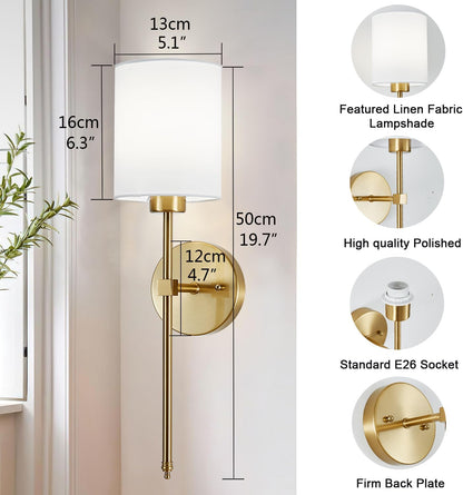 Battery Operated Wall Sconce Set of 2, Brushed Gold Rechargeable Wall Lights with Remote Control and Dimmable LED Bulbs, 13 Light Colors Wireless Wall Lamps for Bedroom Living Room Hallway (Gold)
