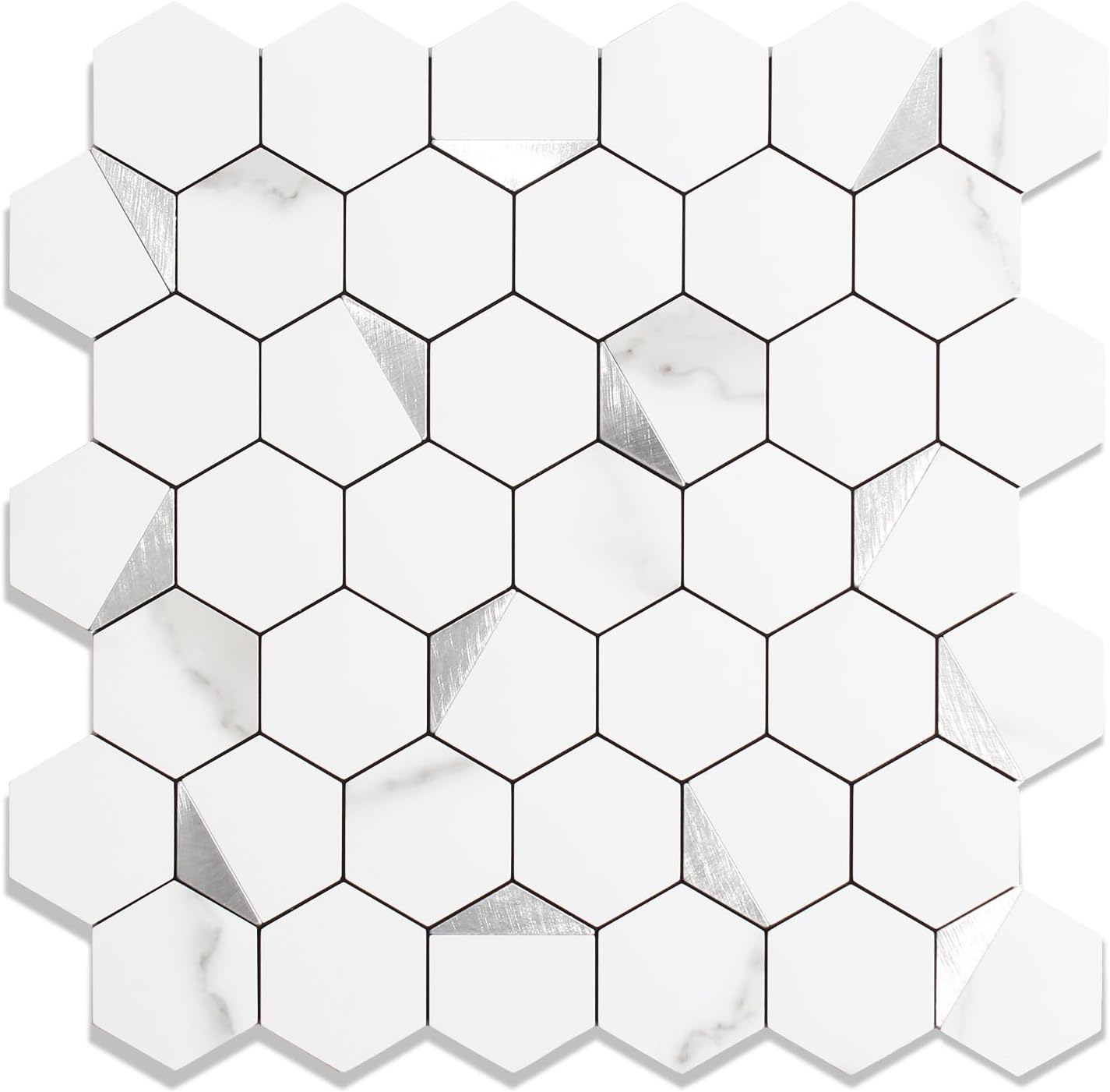 10-Sheet Heavy-Duty Hexagon Peel and Stick Backsplash, Thick Waterproof &Heat Resistant Stick on Wall Tiles, Slate Beige Mosaic for Kitchen & Bathroom, Strong Adhesive Permanent PVC Tiles