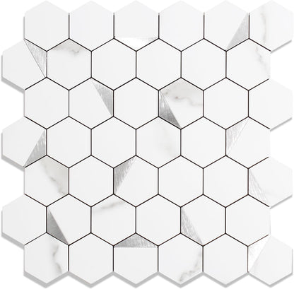 10-Sheet Heavy-Duty Hexagon Peel and Stick Backsplash, Thick Waterproof &Heat Resistant Stick on Wall Tiles, Slate Beige Mosaic for Kitchen & Bathroom, Strong Adhesive Permanent PVC Tiles