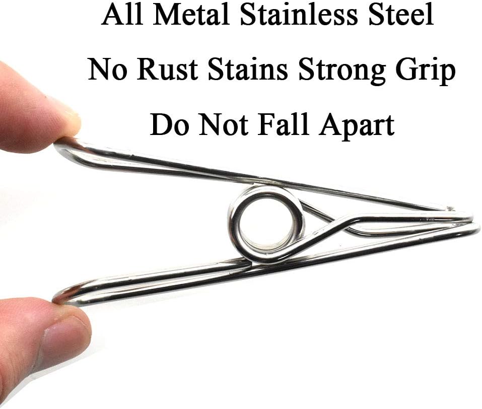 HAHIYO Clothespins Chip Clips All Metal Stainless Steel No Rust Stains Strong Grip in Heavy Wind 2 Inches 24 Pack Do Not Fall Apart Open Wide for Holding Clothes Snack Bag Clamps