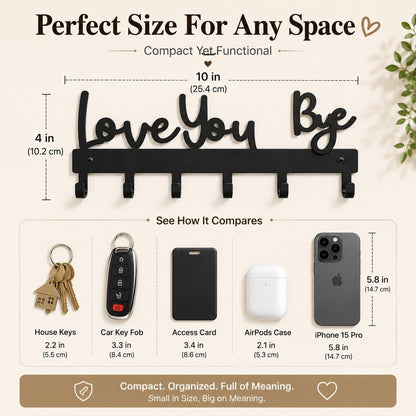 Love You Bye Sign Key Holder Hook Wall Mounted Key Holder Rack Organizer Hanger with 6 Hooks for Wall Express Love Art Decor for Entryway Front Door Kitchen Hallway Office (Love You Bye)