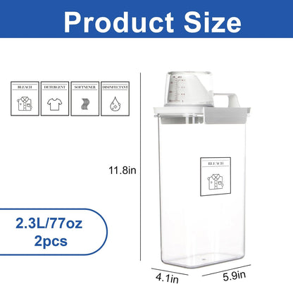 Laundry Detergent Dispenser, Liquid Laundry Container & Powder Soap Dispenser, 2 Pack Plastic Laundry Storage for Laundry Room Organization, Fabric Softener Dispenser (2.3L)