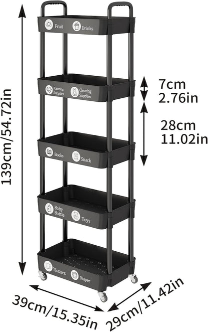 Laiensia 3-Tier Rolling Cart with Wheels,Multifunction Utility Storage Carts, Kitchen Storage Organizer,Mobile Shelving Unit for Bathroom,Laundry,with Classified Stickers,White