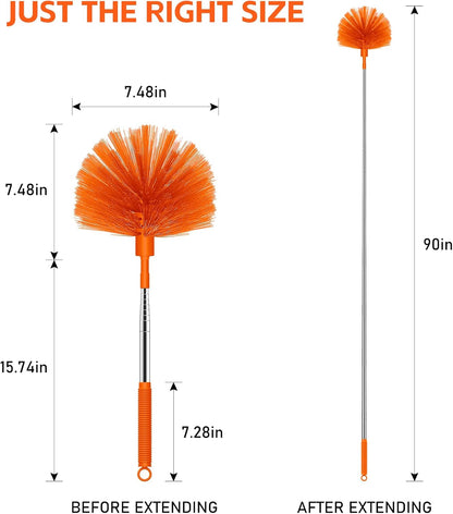 SetSail Cobweb Duster with Extension Pole, Retractable Dusters for Cobweb Cleaning 90-inch Long Handle Ceiling Fan Spider Web Brush for Outdoor Indoor High Ceilings