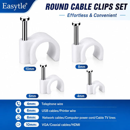 Cable Wire Clips 4mm 6mm 8mm 10mm (Pack of 200) Cable Management RG6 RG59 CAT5 CAT6 RJ45 Electrical Ethernet Dish TV Speaker Wire Cord Tie Holder Single Coaxial Nail Clamps