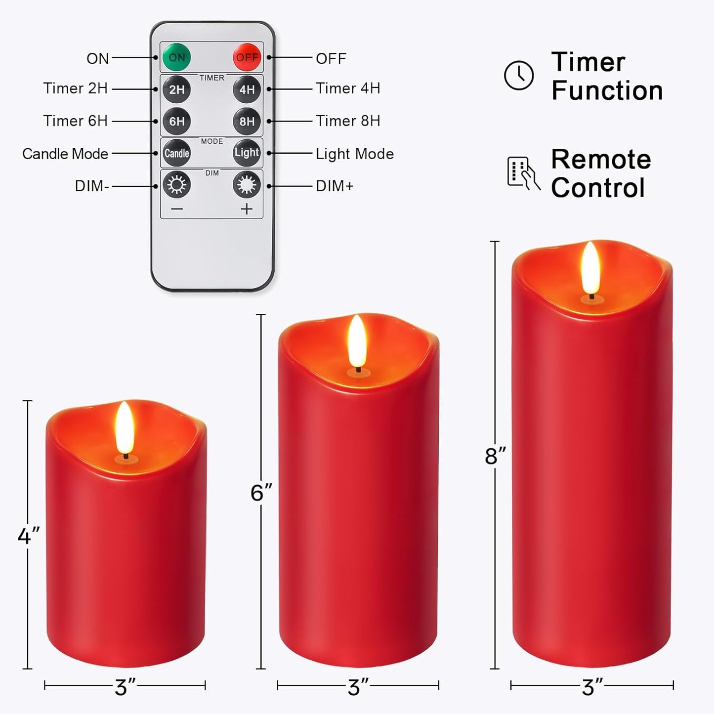 Outdoor Flameless Candles with Remote Timer - Waterproof Realistic Flickering LED Pillar Electric Battery Operated Fake Candle for Holiday Home Wedding Fireplace Decor - Ivory White 3 Pack (4”6”8”)