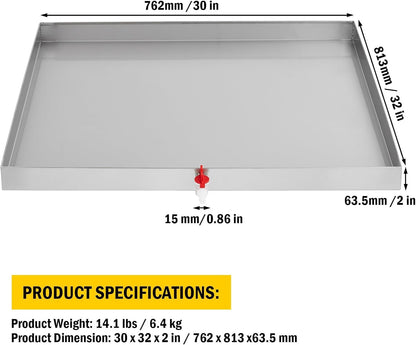 GarveeTech 32 in x 30 in Washing Machine Pan for Washer and Dryer, 304 Stainless Steel Drain Pan, Washer Drip Tray with Drain Hole & Hose Adapte, 4 Pcs Anti-Vibration Washing Machine Feet