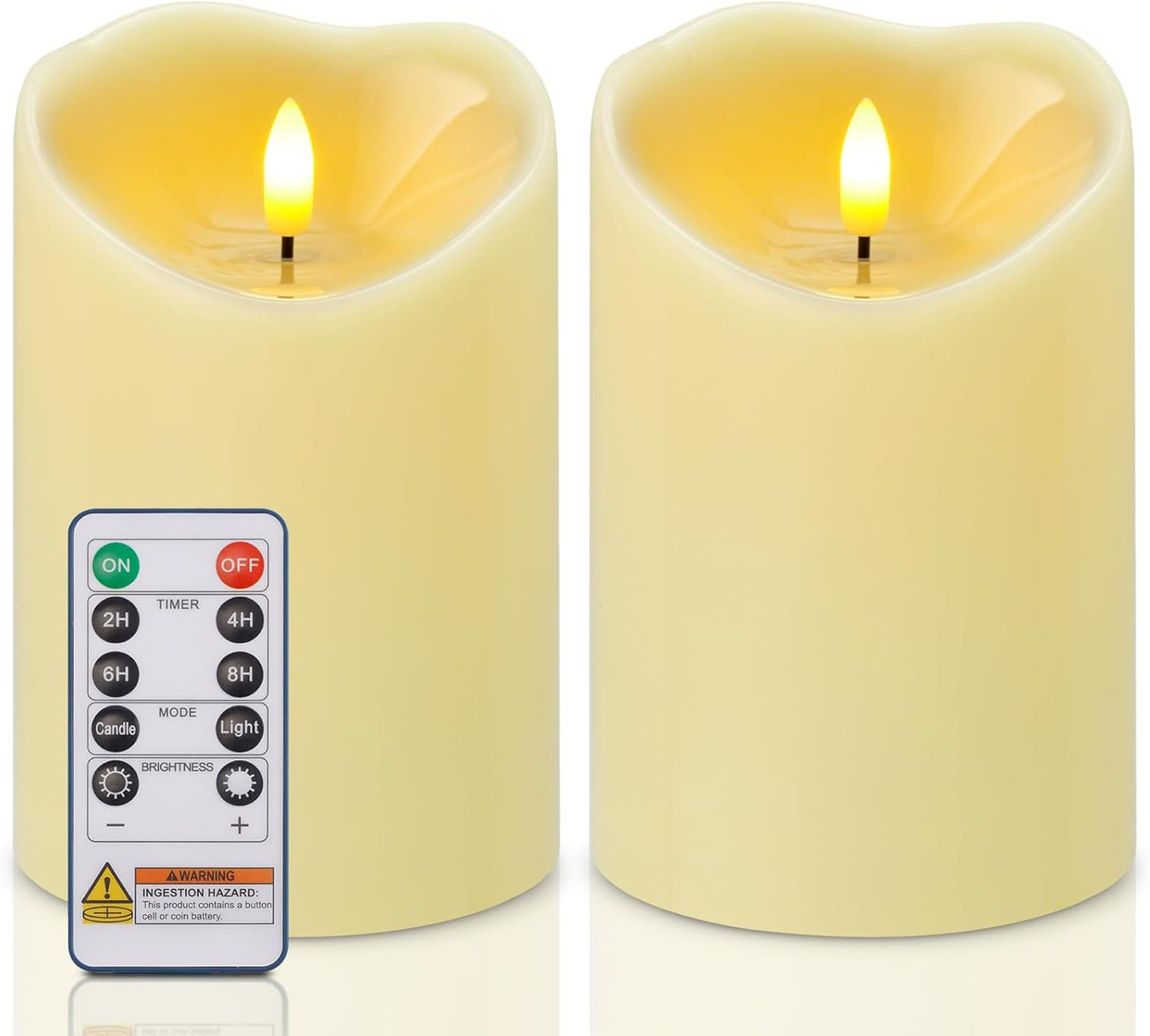 Amagic IP65 Waterproof Outdoor Flameless Candles with Remote, LED Candles Battery Operated with Timer, Flickering Fake Pillar Candle for Outside Patio Yard Decor, Ivory, Set of 5, D3 X H4 5" 6" 8" 8"