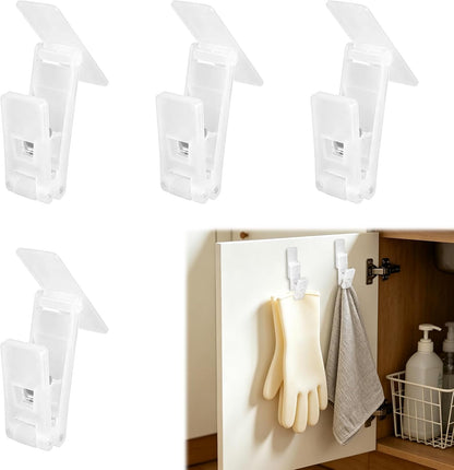 NQEUEPN 4Pcs Self-Adhesive Glove Clips for Kitchen Towel Holder | Plastic Dish Washing Gloves Clips with Strong Adhesive for Rubber Cleaning Gloves, Towels, Dishcloths, Kitchen Organizer