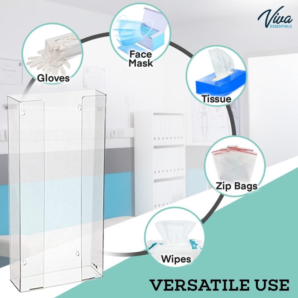 AdirMed VivaEssentials Double Glove Box Holder, Wall Mount or Free Standing Black Acrylic Glove Holder