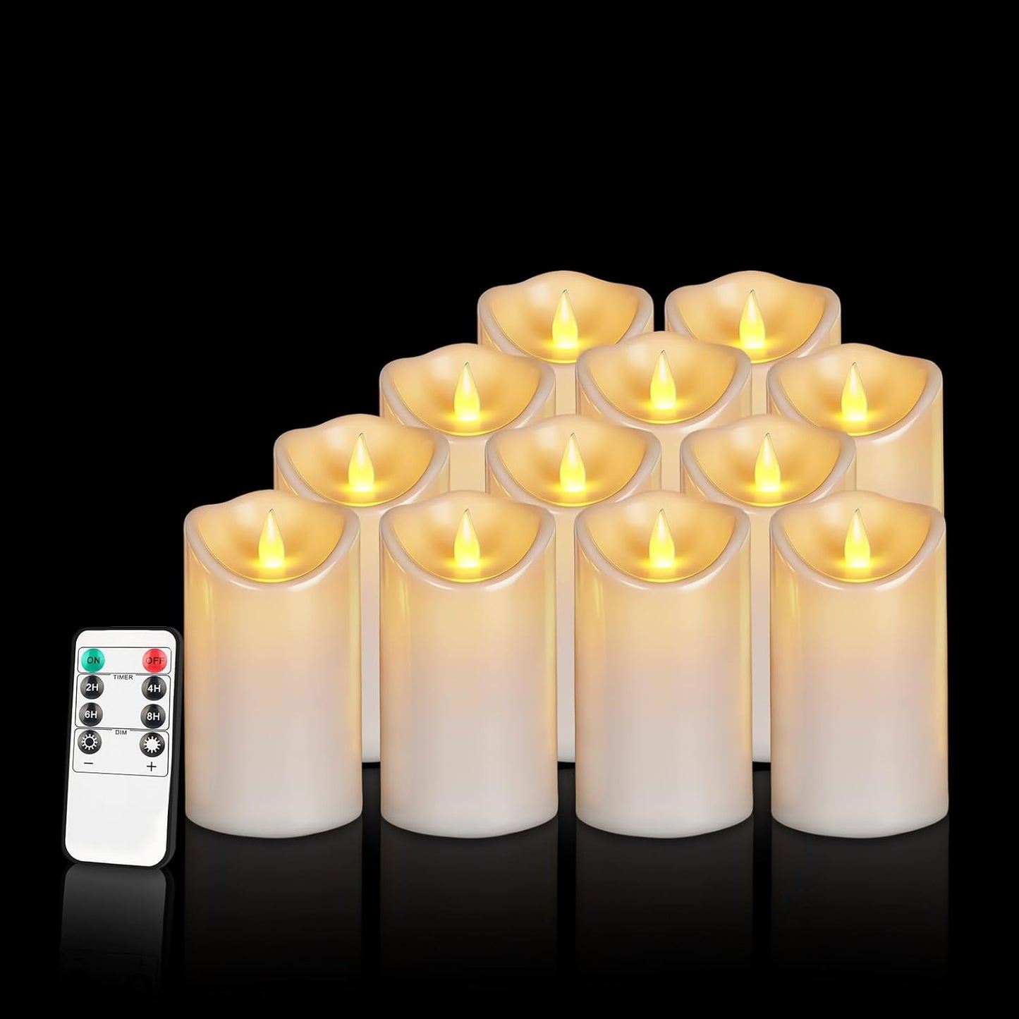 Flameless Candles 4" 5" 6" Set of 3 Ivory Outdoor Indoor Pillars 3" Diameter Battery Operated Flickering Candles Include 10-Key Remote Timer Function 400+ Hours Requires 2 AA Batteries（3 Pack)