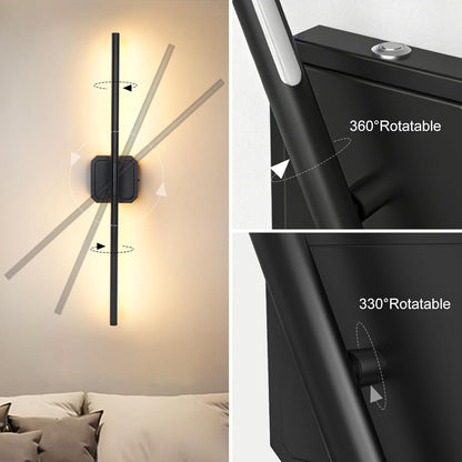 Battery Operated Wall Sconces Set of 2, 𝐔𝐩𝐠𝐫𝐚𝐝𝐞𝐝 Rechargeable Wall Lights with Remote Control, LED Wall Sconces Black, 3000K-6000K Dimmable 360° Rotatable for Living Room, Bedroom, 28''