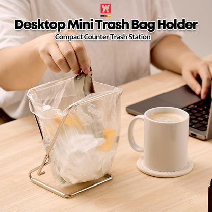 WAGENSTEIGER Foldable Stainless Steel Trash Bag Holder 13×17cm (5.12" × 6.69") Compact Countertop Waste Stand for Kitchen Food Prep, Desktop Use & Camping | Easy-Fold Space-Saving Bag Frame