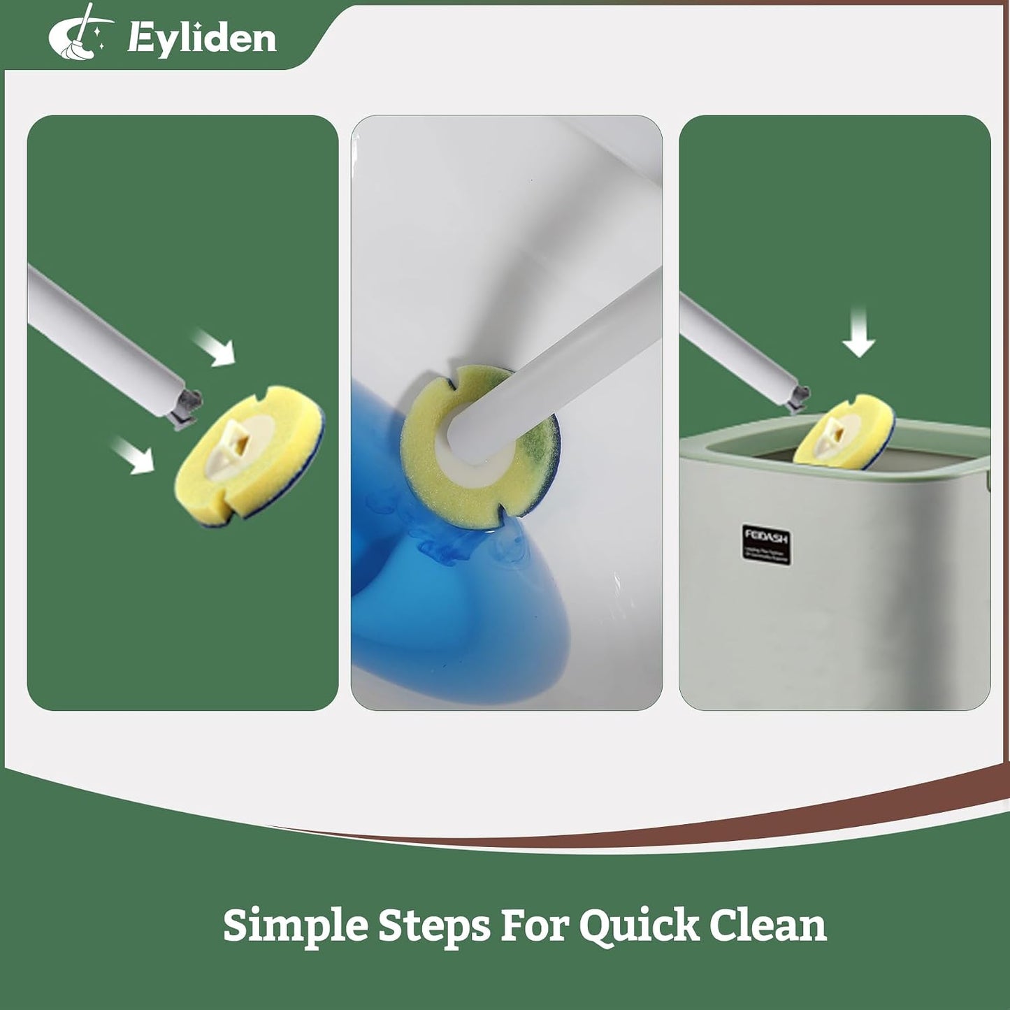 40 Count Eyliden Toilet Bowl Wand Kit Dedicated Pre-Soaked Refills Sponge, Only for Eyliden Disposable Toilet Brush and Holder Set Refills, Quick Change Cleaning Sponges Head (40, Yellow)