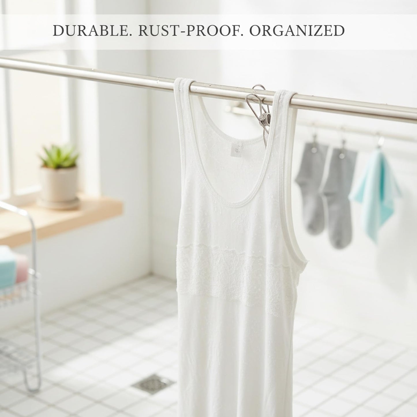 Stainless Steel Hanging Clips for Wet Laundry - Space Saving Hook & Clip Hanger for Bathroom Shower Rods, Towel Bars & Closet Organization