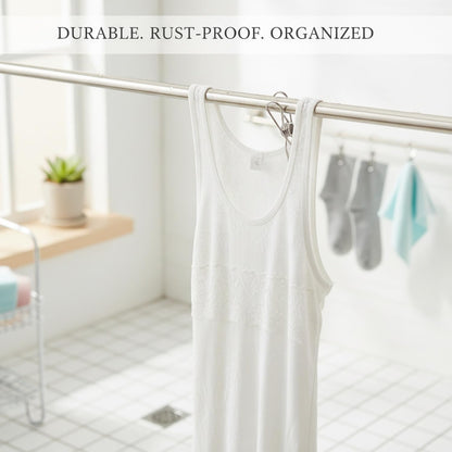 Stainless Steel Hanging Clips for Wet Laundry - Space Saving Hook & Clip Hanger for Bathroom Shower Rods, Towel Bars & Closet Organization