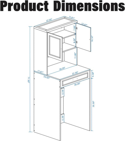 Over the Washer and Dryer Storage Cabinet, Laundry Room Organizer with Adjustable Shelf, Space Saver for Compact Machines (Max 26" W x 35" H), Waterproof E1 MDF, (White)
