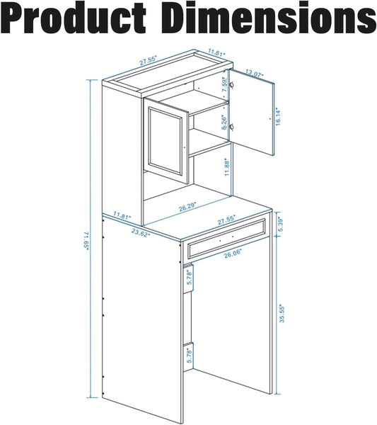 Over the Washer and Dryer Storage Cabinet, Laundry Room Organizer with Adjustable Shelf, Space Saver for Compact Machines (Max 26" W x 35" H), Waterproof E1 MDF, (White)