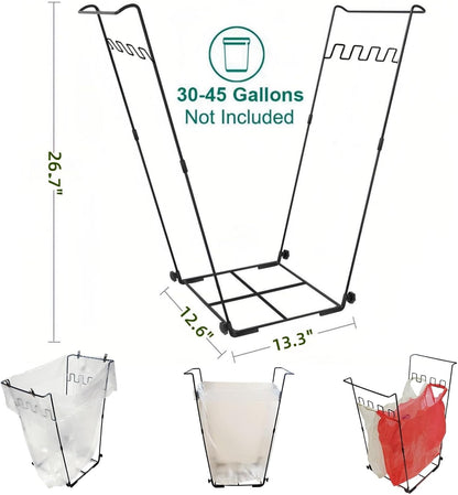 Garden Trash Bag Holder - Outdoor Leaf Bag Support Stand Multi-Use Metal Garbage Bag Holder Frame Holds 30-45 Gallons Bag for Leaves, Camping, Yard Weeding, Lawn Party