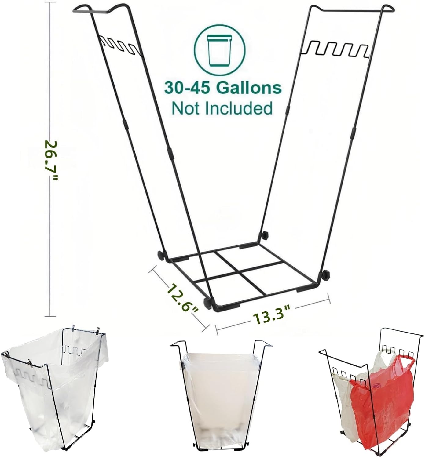 Niurui Trash Bag Holder Stand 45 Gallon Outdoor Leaf Bag Stand with 25 Pcs 40 Gallon Trash Bags Metal Garbage Bag Frame Holder for Leaves Camping Yard Garden Weeding Lawn Party