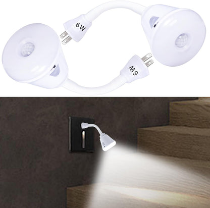 2 Pcs Plug in Motion Sensor Night Light Indoor LED Infrared Motion Detector Night Light for AC Outlet, Dusk to Dawn Sensor, 360° Rotating for Stairs Garage, 6W Cool White Light US Plug