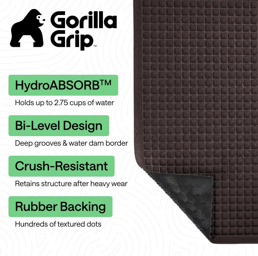 GORILLA GRIP® Ultra Absorbent Front Door Mat Outside Entrance, Traps Dirt and Moisture, HydroABSORB Indoor Outdoor Doormat Holds Up to 1.7 Cups Water, Stain and Fade Resistant Welcome Mat, 29x17 Black