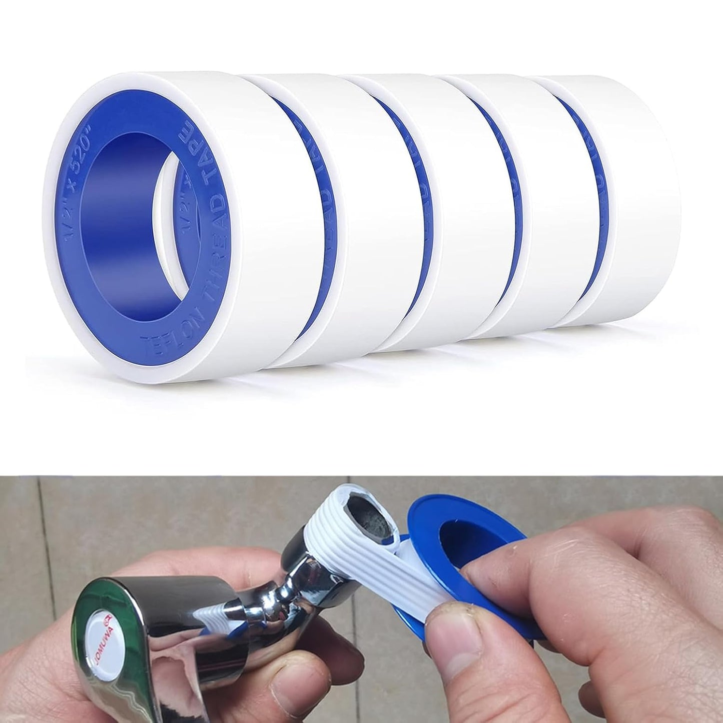 2 Rolls 1/2 Inch(W) X 520 Inches(L) Teflon Plumbers Tape 5.5 Mil Pipe Sealing & Plumbing Thread Tape,PTFE Water Sealant Seal for Shower Head,White