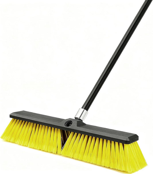 18 Inches Push Broom Outdoor- Heavy Duty Broom with 63" Long Handle,for Cleaning Outdoor or Indoor Tile, Garage, Floor, Deck