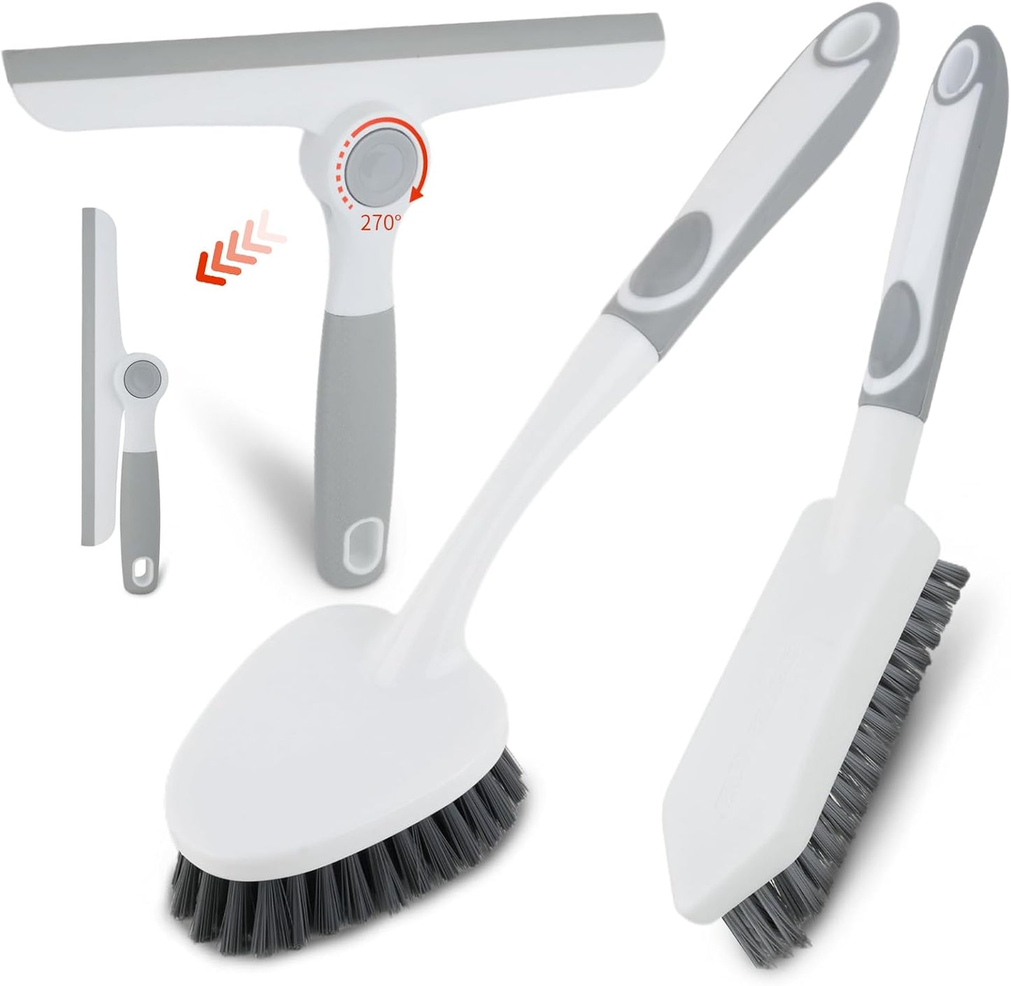 3 Pack Heavy-Duty Scrub Brush Set, Grout Brush, Shower Squeegee, Shower Cleaner Brush with Non-Slip Grip, Stiff Bristles Scrub Brushes for Cleaning Bathroom, Shower, Tile, Grout, Tub, Floor, Sink