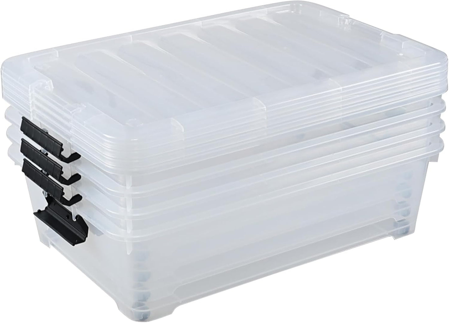 4-Pack 20 Quart Clear Under Bed Plastic Storage Bins with Wheels | Under Bed Storage Box, Locking Latch Lid, Easy-Glide Wheels, for Bedroom, Bathroom, Garage, and Office Organization