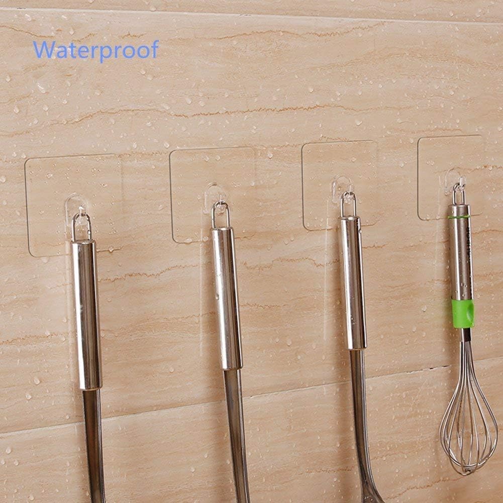 Ninth Five 30 Pack Adhesive Hooks for Hanging, 33lb Heavy Duty Wall Hooks, Clear Plastic Sticky Utility Hook for Home Kitchen Bathroom Office Use